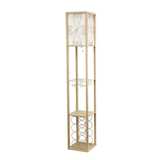 Picture of Simple Designs Floor Lamp Etagere Organizer Storage Shelf And Wine Rack, 62-3/4inH, Tan/White