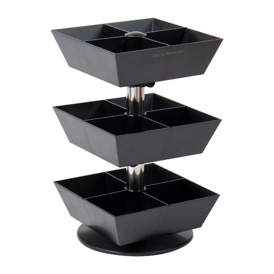 Picture of Mind Reader 3-Tier/12-Compartment Tea Carousel Countertop Organizer, 11-1/2inH x 6-3/4inW x 6-3/4inD, Black