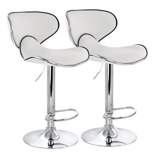 Picture of Elama Faux Leather Adjustable Bar Stools, White/Chrome, Set Of 2 Stools