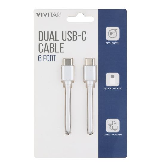 Picture of Vivitar Dual USB-C Charging Cable, 6ft, White, NIL3006-WHT-STK-24