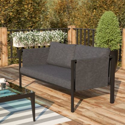 Picture of Flash Furniture Lea Indoor/Outdoor Loveseat With Storage Pockets, Charcoal/Black