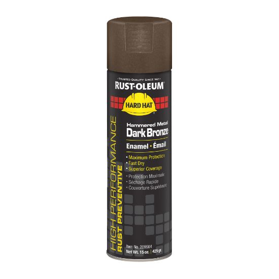 Picture of Rust-Oleum Hard Hat High Performance V2100 System Rust Preventive Enamel Hammered Finish Spray Paint, 15 Oz, Metal Dark Bronze, Case Of 6 Cans