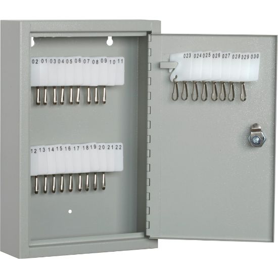 Picture of SKILCRAFT 90-Key Locking Steel Key Cabinet, 17-1/4inH x 14inW x 3-1/4inD, 20% Recycled, Gray