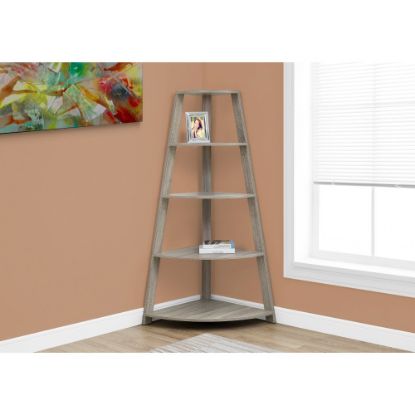 Picture of Monarch Specialties 60inH 4-Shelf Etagere Corner Bookcase, Dark Taupe