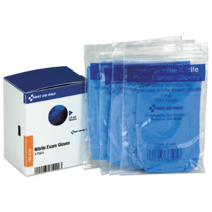 Picture of First Aid Only Nitrile Exam Gloves Refill For SmartCompliance General Business Cabinets, Large, Blue, Box Of 4 Pairs