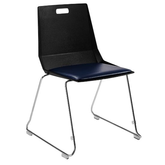 Picture of National Public Seating LuvraFlex Polypropylene Stacking Chairs, Black/Blue Padded/Chrome, Pack Of 4 Chairs