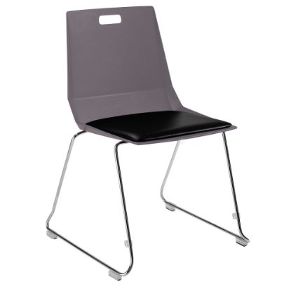 Picture of National Public Seating LuvraFlex Polypropylene Stacking Chairs, Charcoal/Black Padded/Chrome, Pack Of 4 Chairs