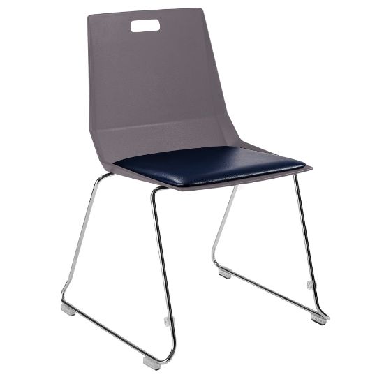 Picture of National Public Seating LuvraFlex Polypropylene Stacking Chairs, Charcoal/Blue Padded/Chrome, Pack Of 4 Chairs