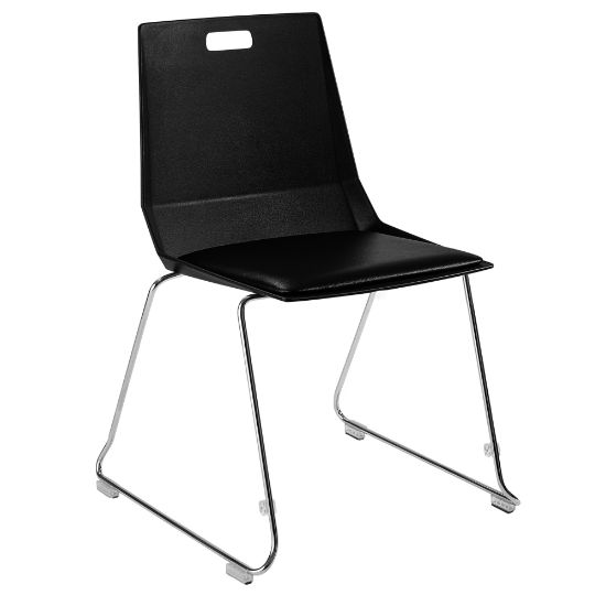 Picture of National Public Seating LuvraFlex Polypropylene Stacking Chairs, Black Padded/Chrome, Pack Of 4 Chairs