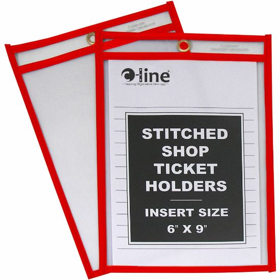 Picture of C-Line Hanging Strap Shop Ticket Holder - Support 6in x 9in Media - 25 / Box - Red, Clear