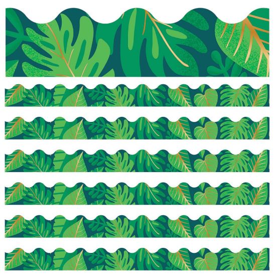 Picture of Carson Dellosa Education Scalloped Border, One World Tropical Leaves, 39ft Per Pack, Set Of 6 Packs