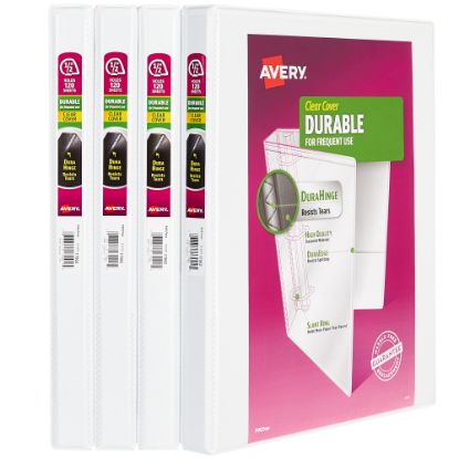 Picture of Avery Durable Slant D-Ring View Binders, 1/2in Slant Rings, 44% Recycled, White, Pack Of 4 Binders