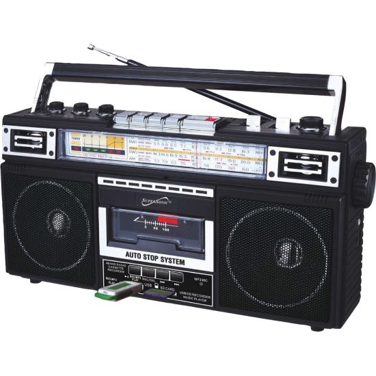 Picture of Supersonic 4 Band Radio & Cassette Player + Cassette To Mp3 Converter & Bluetooth - 4 W Integrated - Black - MP3 - SD - USB