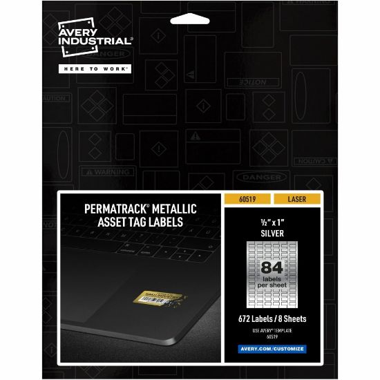 Picture of Avery PermaTrack Metallic Asset Tag Labels, 1/2in x 1in , Silver, 84 Per Sheet, Pack Of 8 Sheets