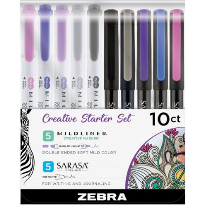 Picture of Zebra Pen SARASA/MILDLINER 10-Piece Creative Starter Set, Assorted Sizes, Assorted Ink Colors