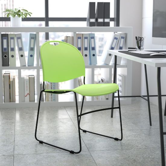 Picture of Flash Furniture HERCULES Plastic Ultra-Compact Stack Chair, Green/Black