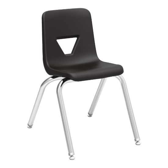 Picture of Lorell Classroom Student Plastic Seat, Plastic Back Stacking Chair, 15 7/8in Seat Width, Black Seat/Silver Frame, Quantity: 4