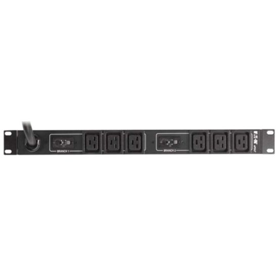 Picture of Eaton Basic rack PDU, 1U, L6-30P input, 4.99 kW max, 208-240V, 24A, 6 ft cord, Single-phase, Outlets: (6) C19 - NEMA L6-30P - 6 x IEC 60320 C19 - 230 V AC - 1U - Horizontal