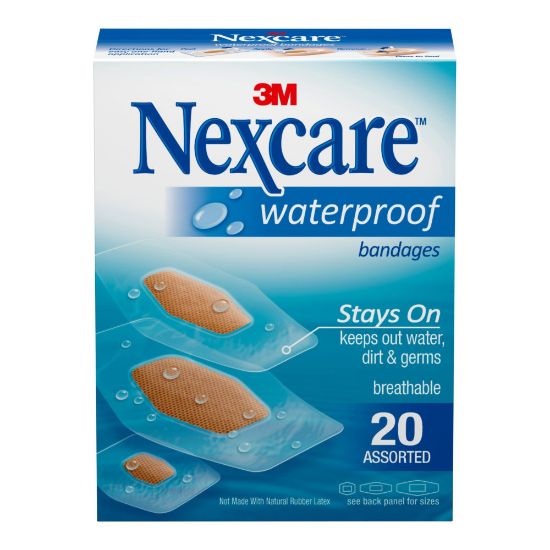 Picture of 3M Nexcare Waterproof Bandages, Assorted Sizes, Box Of 20