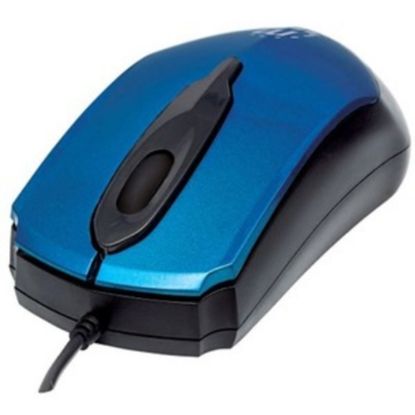 Picture of Manhattan Edge USB Wired Mouse, Blue, 1000dpi, USB-A, Optical, Compact, Three Button with Scroll Wheel, Low friction base, Three Year Warranty, Blister - Optical - Cable - Black, Blue - USB - 1000 dpi - Scroll Wheel - 3 Button(s) - Symmetrical