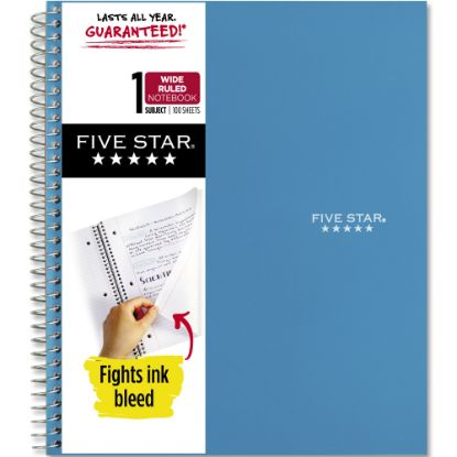 Picture of Five Star Wire-Bound Notebook, 8in x 10-1/2in, 1 Subject, Wide Ruled, 100 Sheets, Tidewater Blue