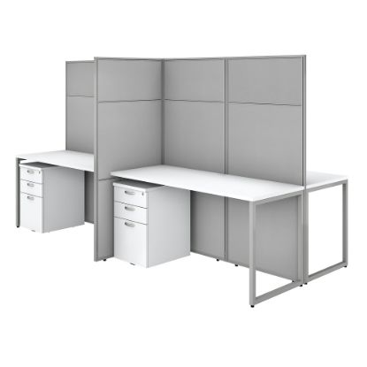 Picture of Bush Business Furniture Easy Office 60inW 4-Person Cubicle Desk With File Cabinets And 66inH Panels, Pure White/Silver Gray, Standard Delivery