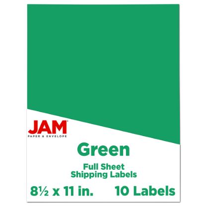 Picture of JAM Paper Full-Page Mailing And Shipping Labels, Rectangle, 8 1/2in x 11in, Lime Green, Pack Of 10