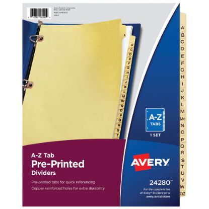 Picture of Avery Preprinted Laminated Tab Dividers, Copper Reinforced Holes, A-Z Tabs, 8 1/2in x 11in