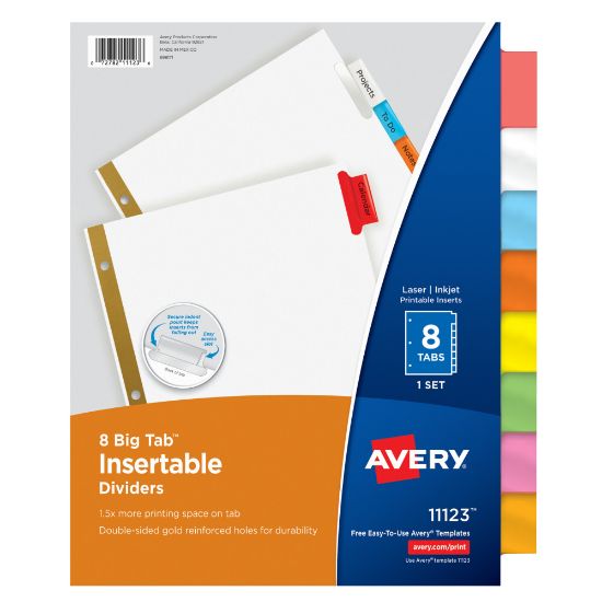 Picture of Avery Big Tab Insertable Dividers, Gold Reinforced, White/Multicolor, 8-Tab