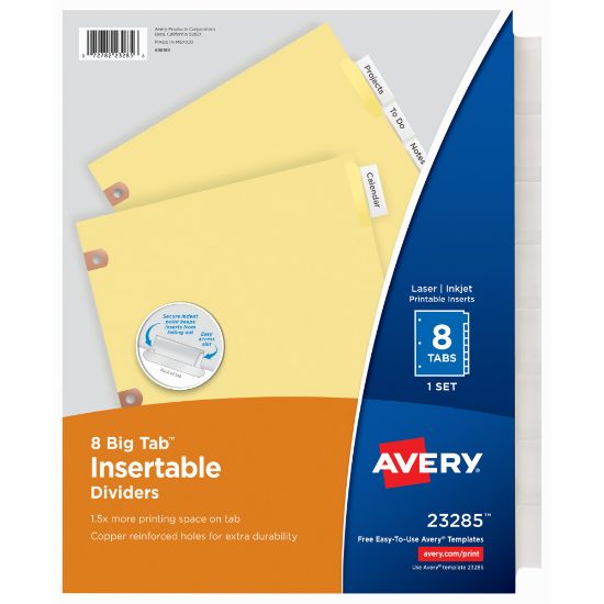 Picture of Avery Big Tab Insertable Dividers, Copper Reinforced, Buff/Clear, 8 1/2in x 11in, 8-Tab