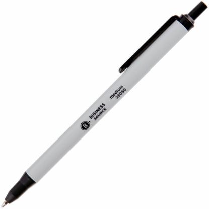 Picture of Business Source Retractable Ballpoint Pens - Medium Pen Point - Retractable - Black - Gray Barrel - 1 Dozen