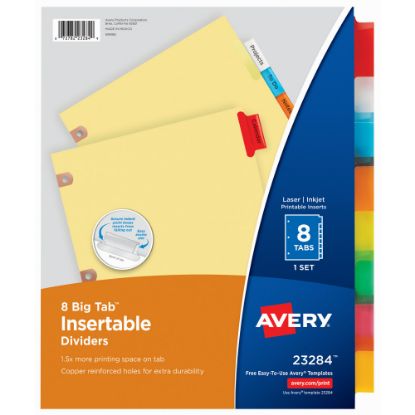 Picture of Avery Big Tab Insertable Dividers, Copper Reinforced, Buff/Multicolor, 8 1/2in x 11in, 8-Tab