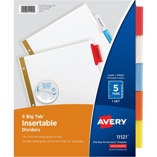 Picture of Avery Big Tab Insertable Dividers Gold Reinforced Edge, White/Multicolor, 5-Tab