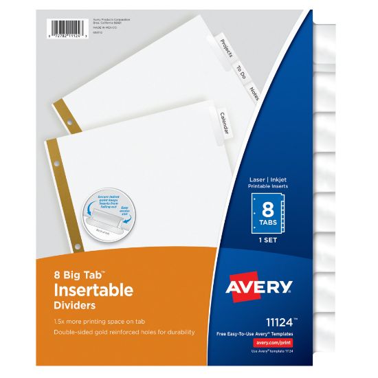 Picture of Avery Big Tab Insertable Dividers Gold Reinforced Edge, White/Clear, 8-Tab