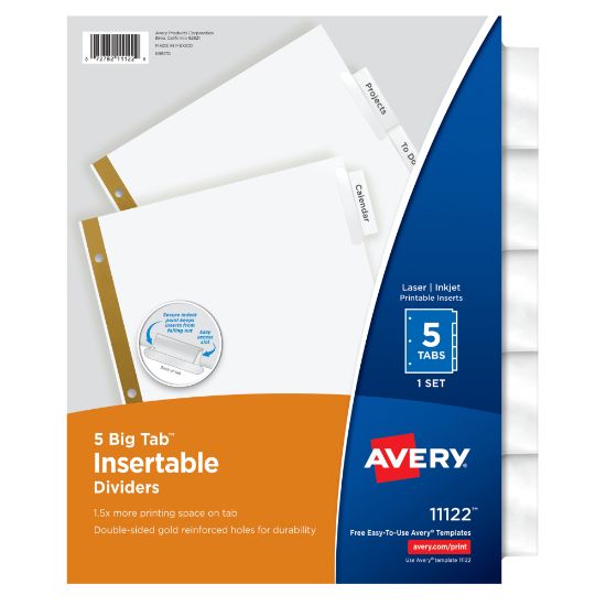 Picture of Avery Big Tab Insertable Dividers Gold Reinforced Edge, White/Clear, 5-Tab