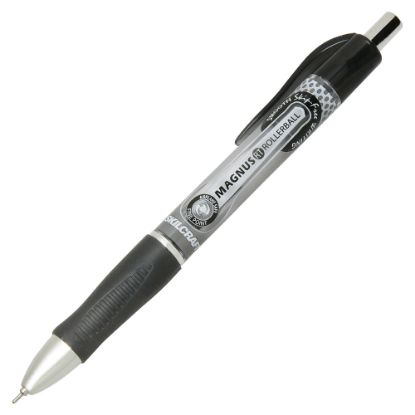 Picture of SKILCRAFT Magnus Retractable Rollerball Pens, Needle Point, 0.5 mm, Black Barrel, Black Ink, Pack Of 12