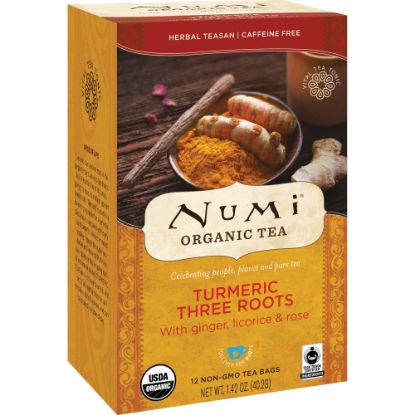 Picture of Numi Turmeric Organic Tea Licorice, Spicy Ginger, Turmeric, 1.4 Oz, Carton Of 12