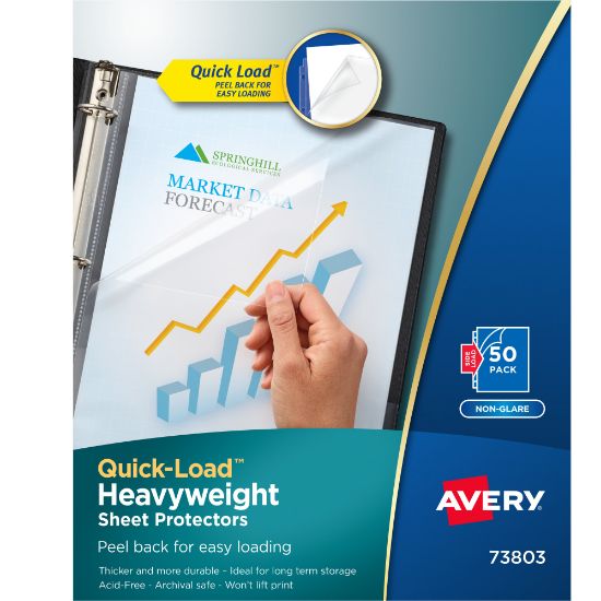 Picture of Avery Quick-Load Non-Glare Sheet Protectors, Top & Side Load, 8-1/2in x 11in, Clear, 50 Document Protectors