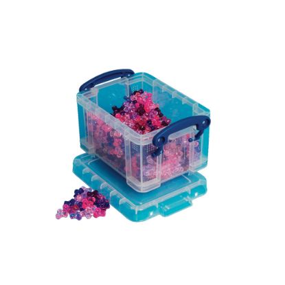 Picture of Really Useful Box Plastic Storage Container With Built-In Handles And Snap Lid, 0.3 Liter, 4 3/4in x 3 1/4in x 2 1/2in, Blue