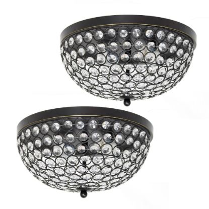 Picture of Elegant Designs 2-Light Elipse Crystal Flush-Mount Ceiling Lights, Restoration Bronze/Crystal, Pack Of 2 Lights