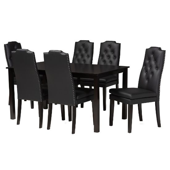 Picture of Baxton Studio Dylin 7-Piece Dining Set, Black/Dark Brown