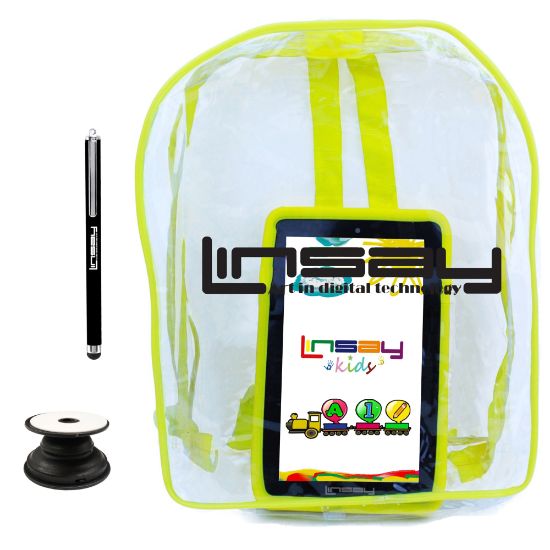 Picture of Linsay F7 Tablet, 7in Screen, 2GB Memory, 64GB Storage, Android 13, Kids Yellow/Bag