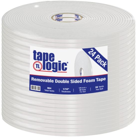 Picture of Tape Logic Removable Double-Sided Foam Tape, 1/2in x 36 Yd., White, Case Of 24 Rolls