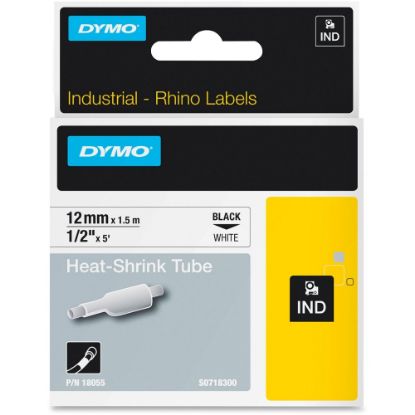 Picture of Dymo White Heat Shrink Tube - 15/32in Width x 59 1/16in Length - Thermal Transfer - White, Black - Vinyl - 1 Each