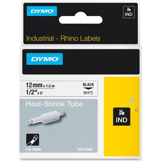 Picture of Dymo White Heat Shrink Tube - 15/32in Width x 59 1/16in Length - Thermal Transfer - White, Black - Vinyl - 1 Each