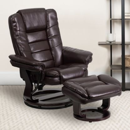 Picture of Flash Furniture LeatherSoft Faux Leather Recliner And Ottoman, Brown/Mahogany