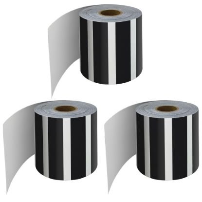 Picture of Carson-Dellosa Education Rolled Straight Border, Black And White Vertical Stripes, 65' Per Roll, Pack Of 3 Rolls