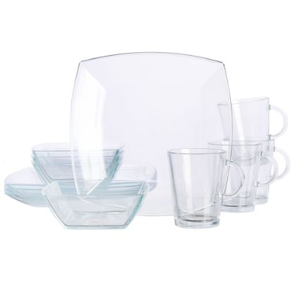 Picture of Gibson Elite Soho Lounge 12-Piece Square Glass Dinnerware Set, Clear