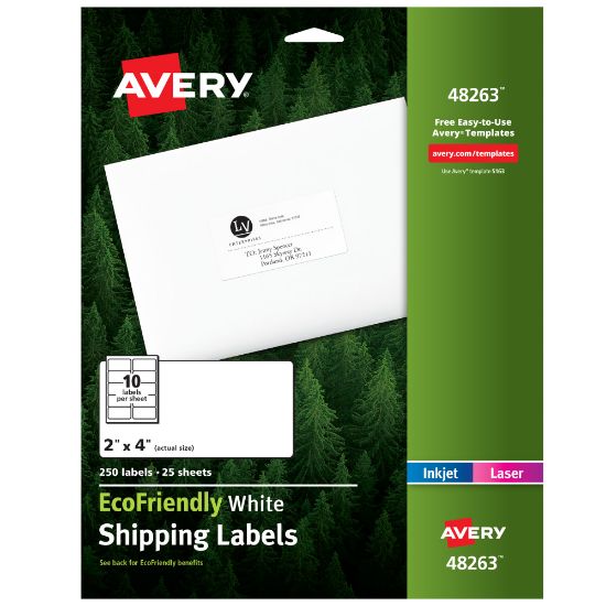 Picture of Avery EcoFriendly Permanent Shipping Labels, 48263, 100% Recycled, 2in x 4in, White, Pack Of 250