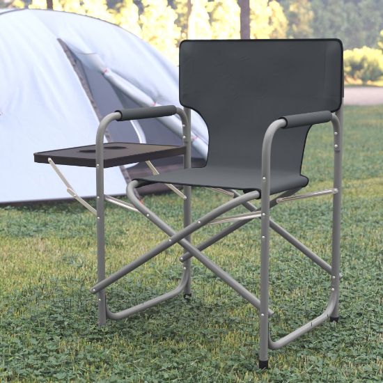 Picture of Flash Furniture Folding Directors Camping Chair With Side Table And Cup Holder, Gray